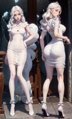 two mannequins dressed in white are posing for a picture