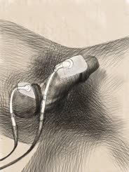 Erotische Zeichnung: Ein Mann mit einem Penis Headset