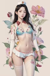 a woman in a floral lingerie poses for a picture