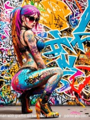 a woman with graffiti on her body and face . 