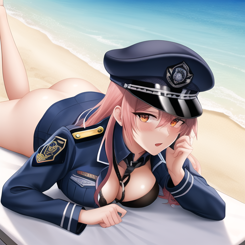 curious Woman Nasty Sex on the beach with the Police Office  ultra detailed 