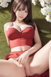a beautiful young woman wearing a red bra and shorts