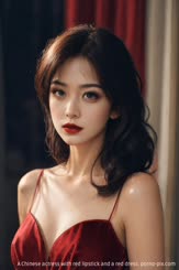 A Chinese actress with red lipstick and a red dress.