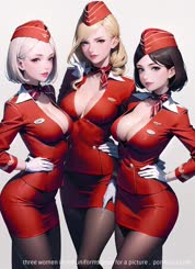 three women in red uniforms pose for a picture . 