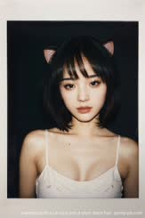 a woman with a cat ears and a short black hair 