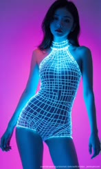 a woman wearing a futuristic style outfit in neon . 