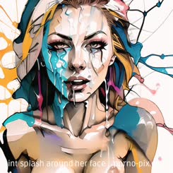 a beautiful woman with a paint splash around her face . 