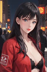 Red Jacket, Black Lingerie: A Sultry Night in the City