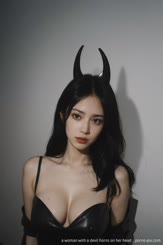a woman with a devil horns on her head . 