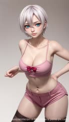 Busty Anime Girl in Pink: Lingerie