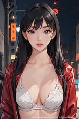 Busty Asian Woman in a Red: Jacket