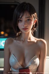 Busty Asian beauty in a silver bikini holding a cell: phone.