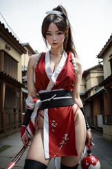 a beautiful asian woman in a red and white kimono . 