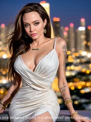 %Angelina Jolie lookalike posing in a white dress%