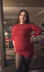 Chubby brunette me in a tight red: dress