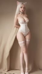 a woman in a white corset and stockings
