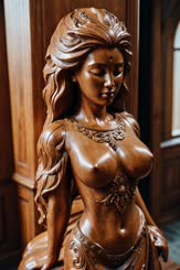 Wooden Naked Woman Statue