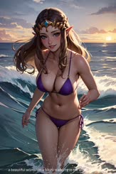 a beautiful woman in a bikini standing in the water . 