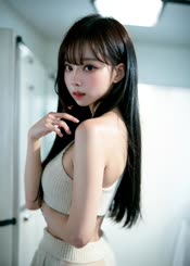 araffe asian woman with long black hair and a white top