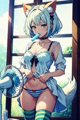 a pretty young anime girl in a blue bikini