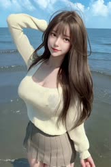 a beautiful woman standing on top of a beach