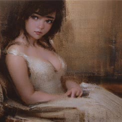 a painting of a beautiful woman in a white dress