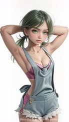 Green-haired Anime Girl in Short Shorts and: Overalls