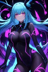 a beautiful anime girl with blue hair and black outfit