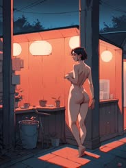 Naked Woman Standing in Front of a Shop