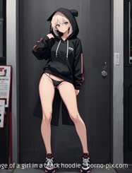 a cartoon image of a girl in a black hoodie . 