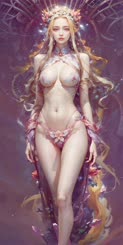 Naked Beauty: A Fantasy Artwork of a Nude Woman with Flowers
