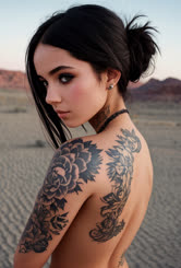 a beautiful woman with a tattoo on her shoulder