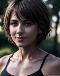 a close up of a person with short hair 