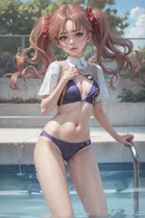 a woman in a bikini in a pool
