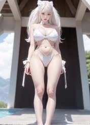 a beautiful anime girl in a white bikini