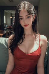 a beautiful young lady in a red dress