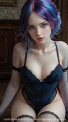 Lustful Blue-Eyed Doll in Black: Lingerie