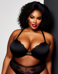 Super size Big Beautiful Black Woman wearing black lingerie 