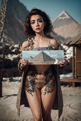 a woman with a tattoo holding a picture