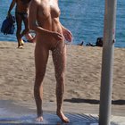 Showering on the beach in Europe