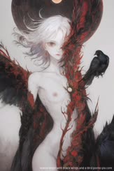 Naked Angel with Black Wings and a: Bird