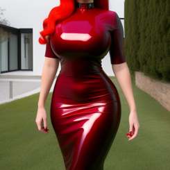 seductive red head milf wearing tight latex dress  ultra detailed 