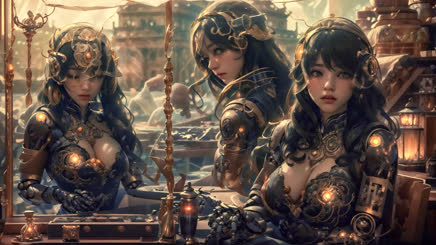 Fantasy Anime Porn: Three Sexy Women in Steampunk Outfits