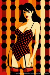 a woman in a polka dot bathing suit 