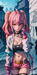 Pink Haired Anime Girl with Pink Shorts and Pink Gloves