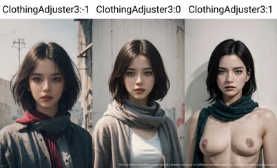 This is a before and after comparison of a female character in  different versions using the Clothing Adjusters.