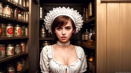 a woman in a maid costume in a kitchen . 