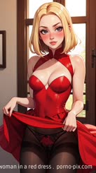 a very sexy woman in a red dress . 