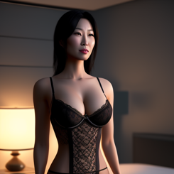 exhausted asian milf  wearing lingerie  unreal engine 