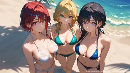 Three Busty Bikini Babes on the: Beach